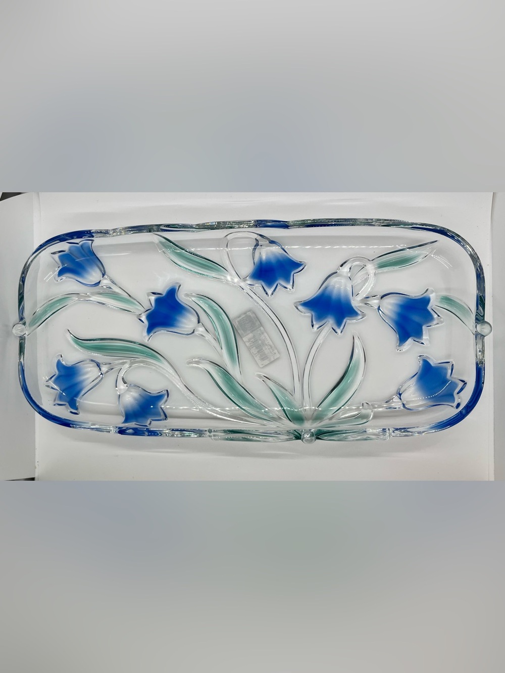 NWT Mikasa Floral Bluebells Rectangular Glass Canapé Serving Tray